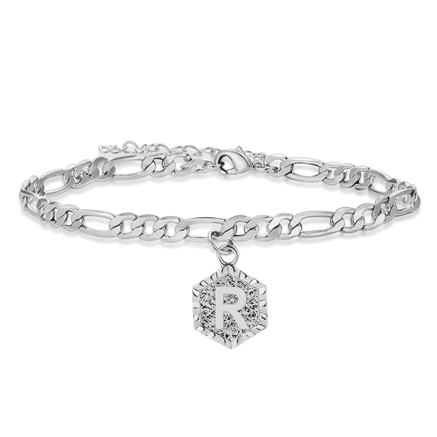 Silver R initial anklet